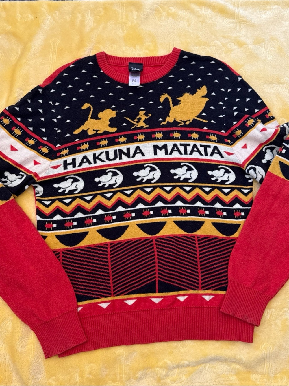 Disney Men's 'Hakuna Matata' Crewneck Sweater - Black, Red & Yellow size M